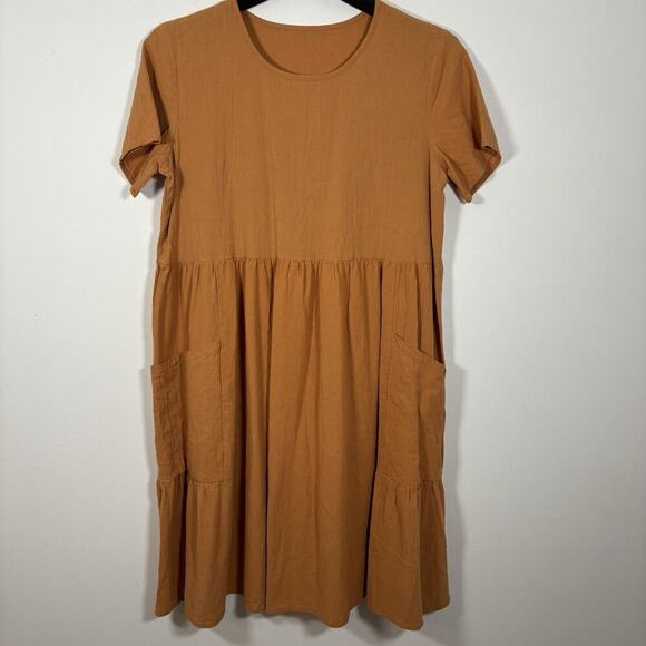 SHEIN Orange Dress Large A Line Gauzy Pockets Flowy Summer Boho - Picture 2 of 8